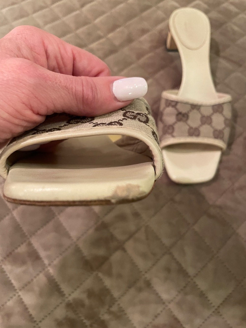 Gucci Beige Brown GG Canvas Slide Mules - Picture 2 of 5